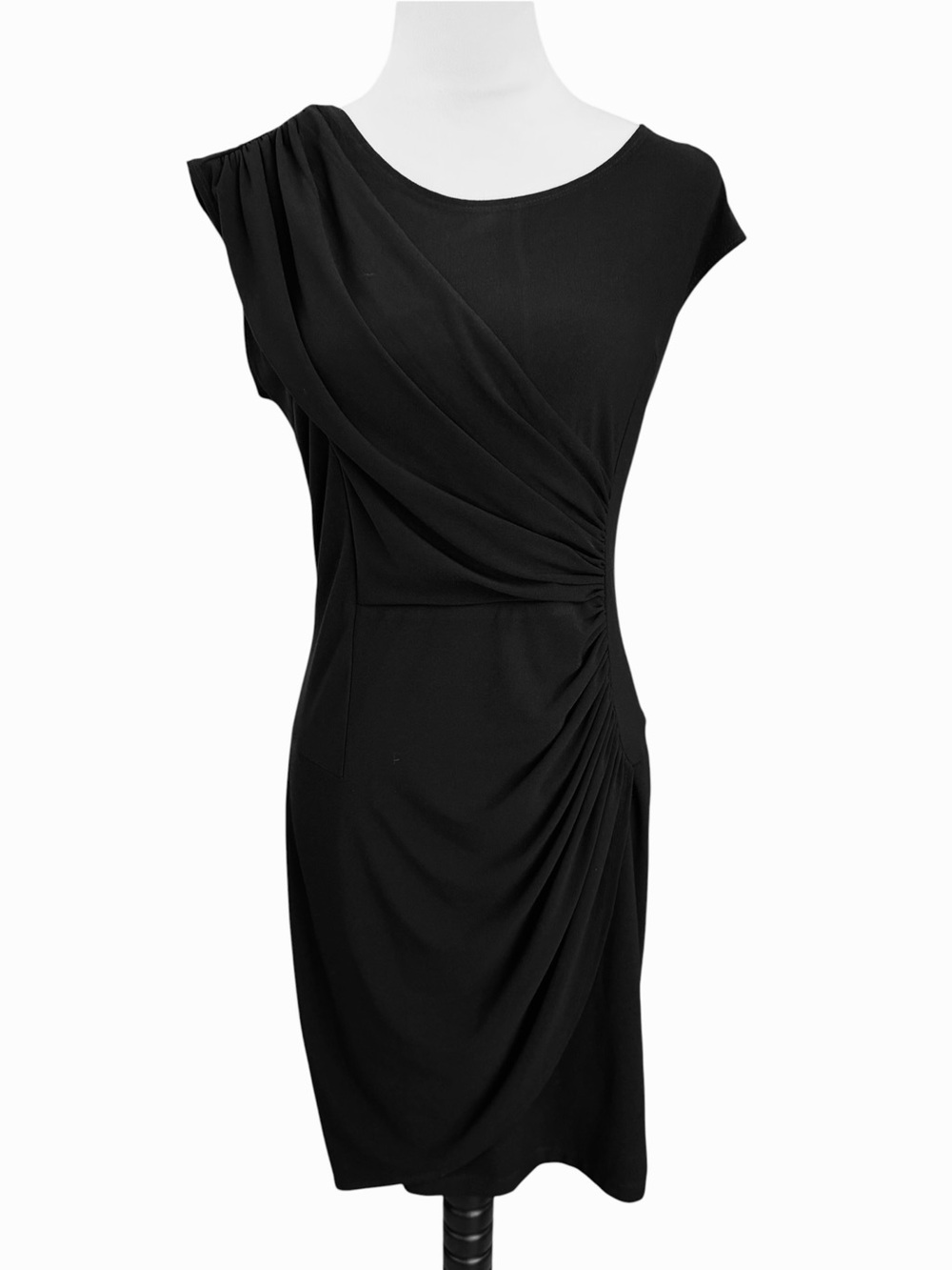 Dressbarn Size 8 Black Ruched Sheath Dress Women Stretch Short Sleeve